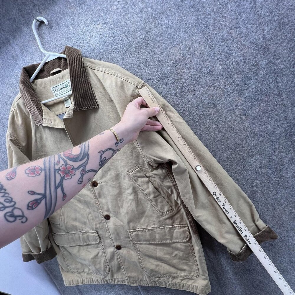 L.L.Bean Coat Mens XL Beige Canvas Field Barn Corduroy Collar Lined Workwear - Picture 6 of 10